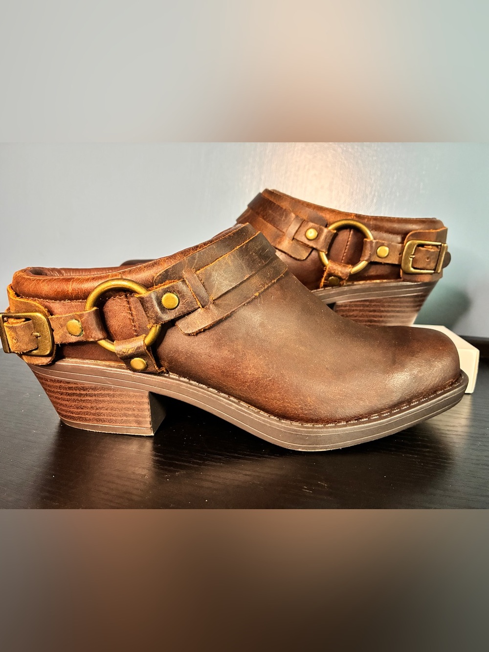 Cabela's Brown Leather Slip-On Clog with Brass Ring Accent
